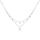 Silver Double  Necklace, White Rhodium, Premium Cubic Zirconia + Give Joy Gift